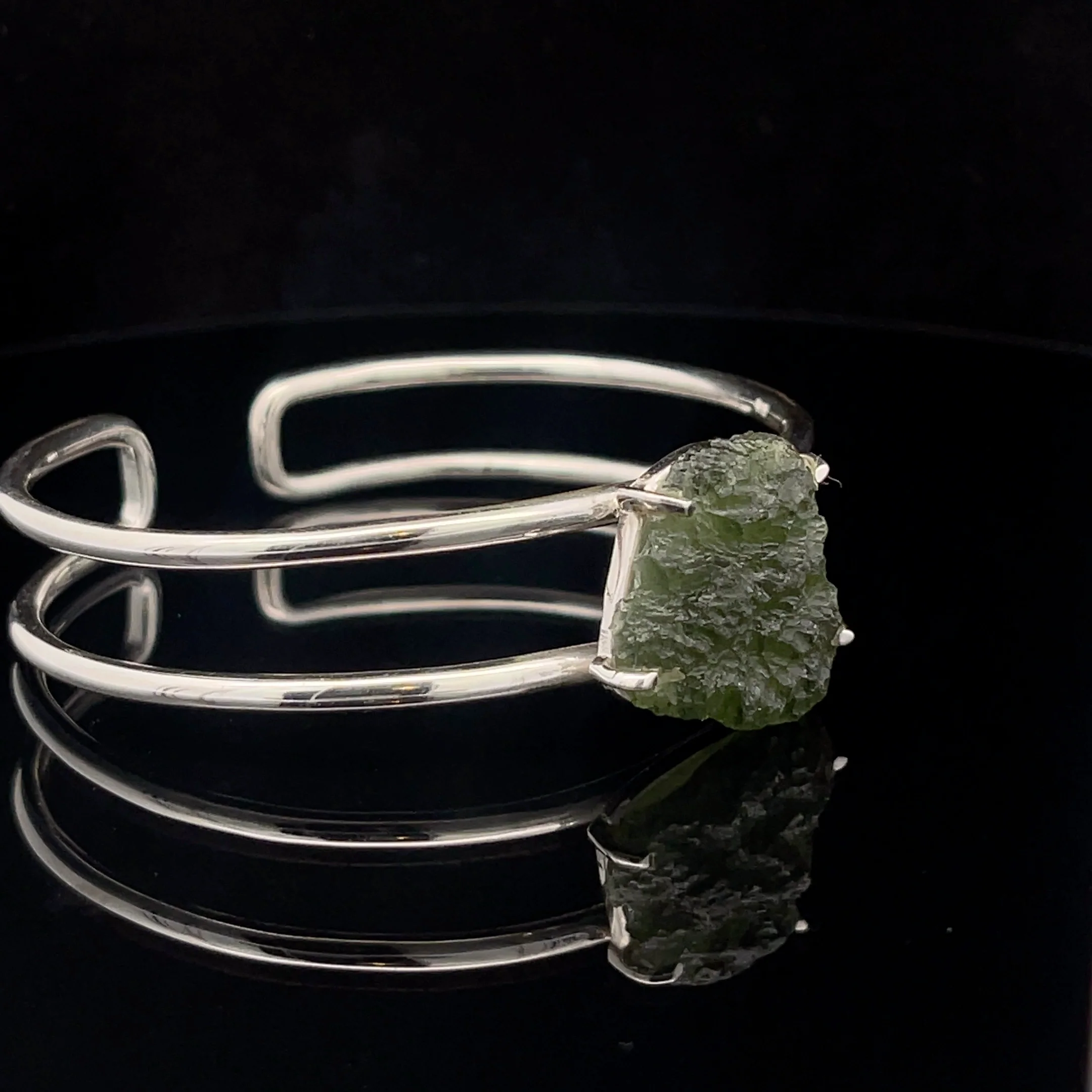 Sterling Silver Moldavite Cuff Bracelet - Image 2