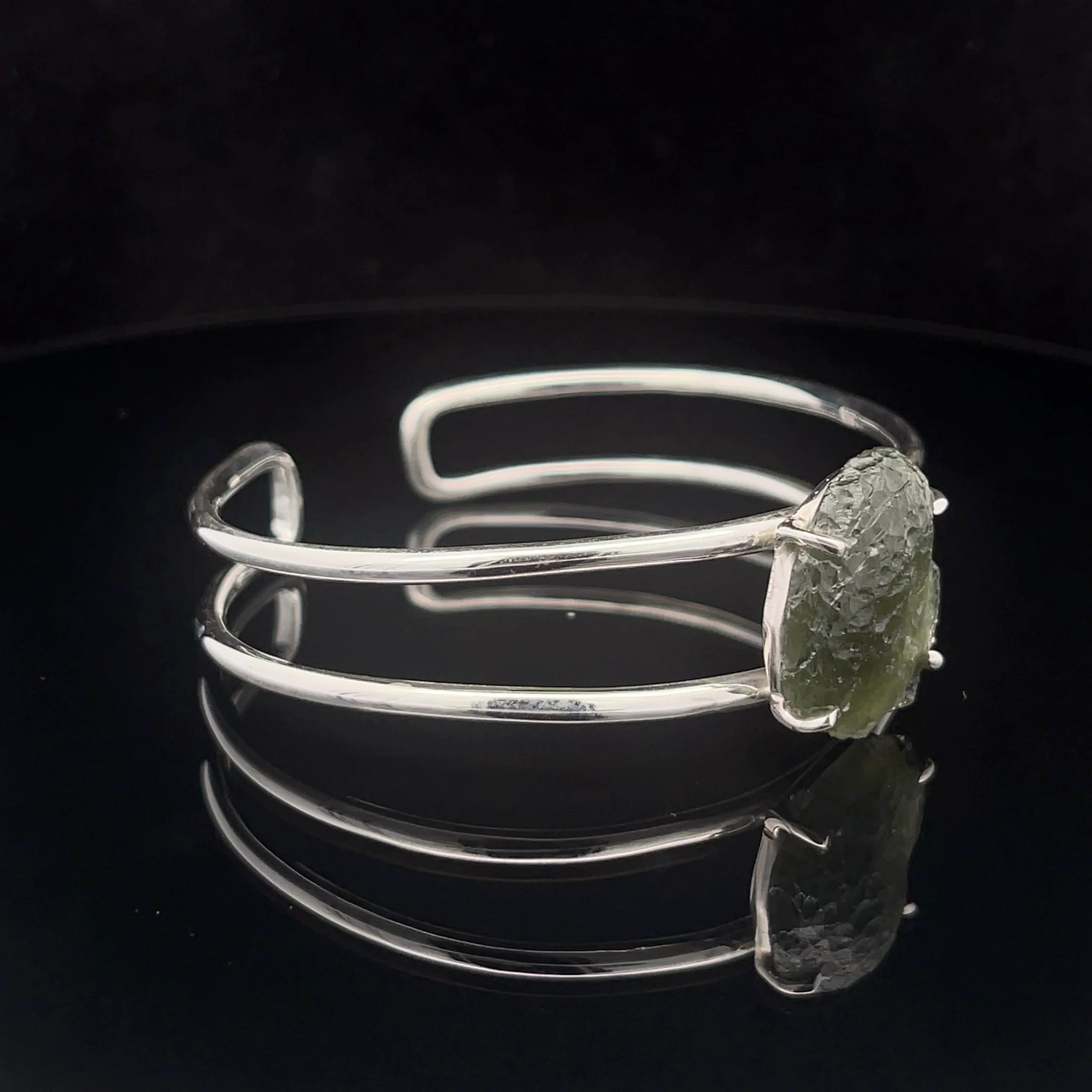 Sterling Silver Moldavite Cuff Bracelet - Image 5