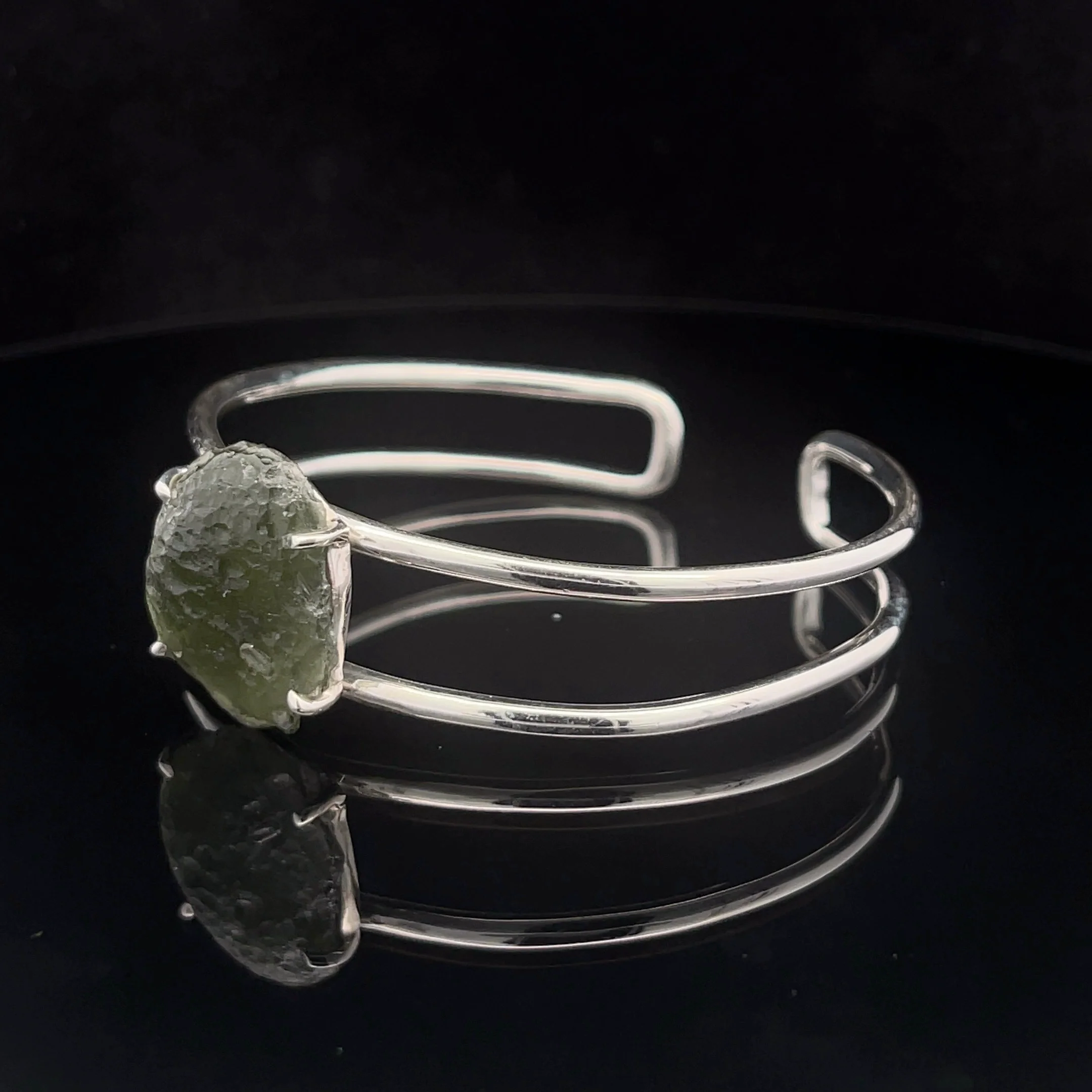Sterling Silver Moldavite Cuff Bracelet - Image 6