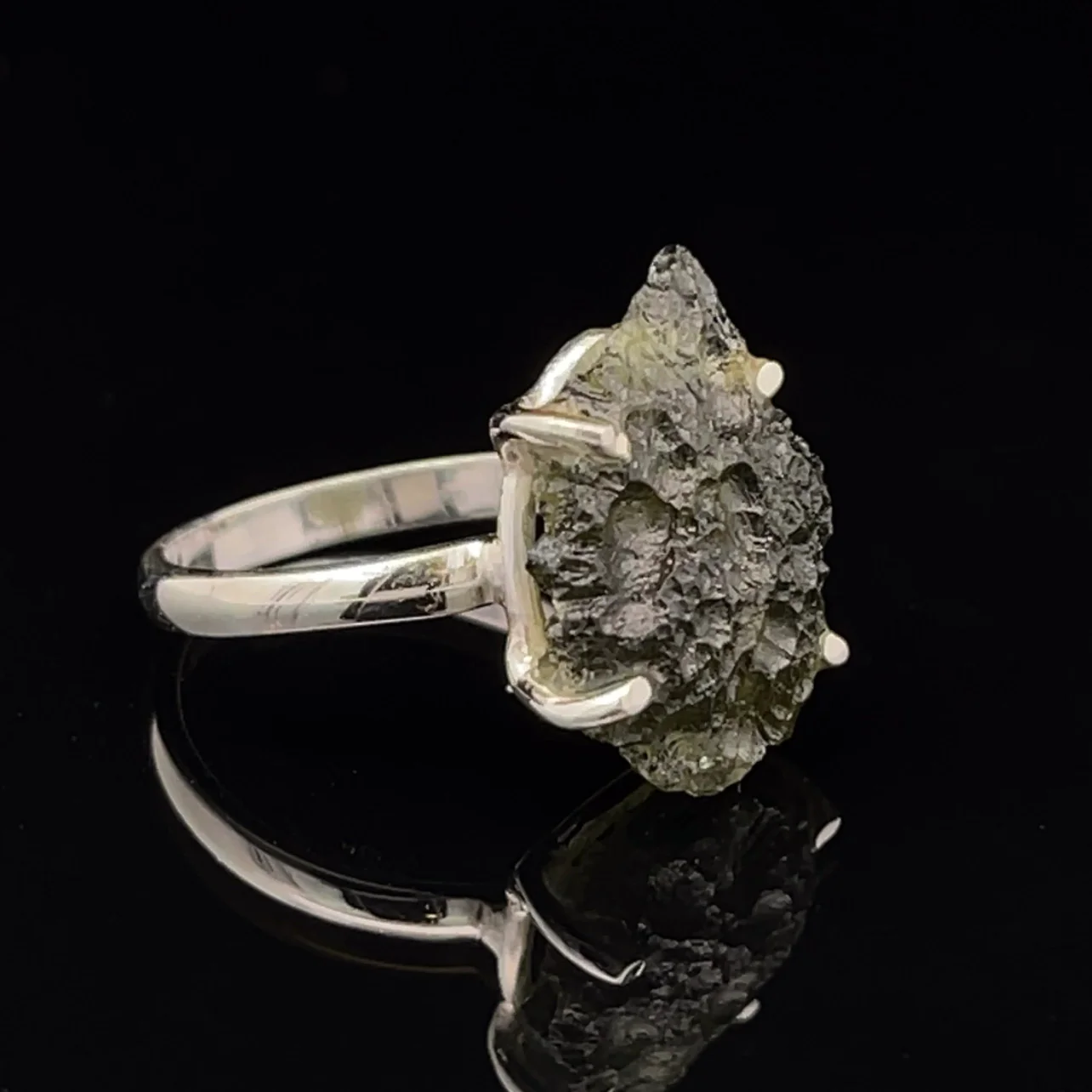 Sterling Silver Moldavite Ring Size 7 - Image 2
