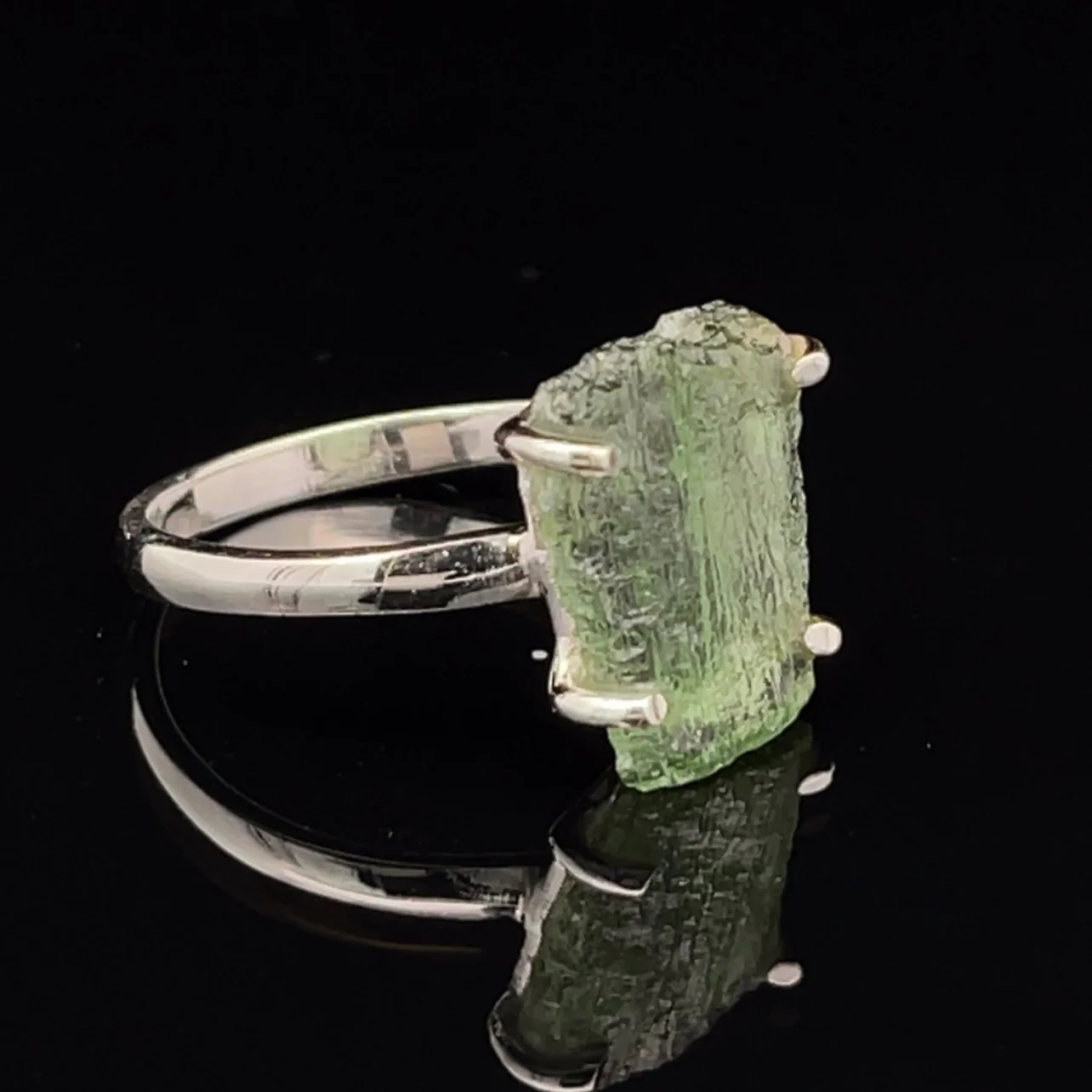 Sterling Silver Moldavite Ring Size 8 - Image 2