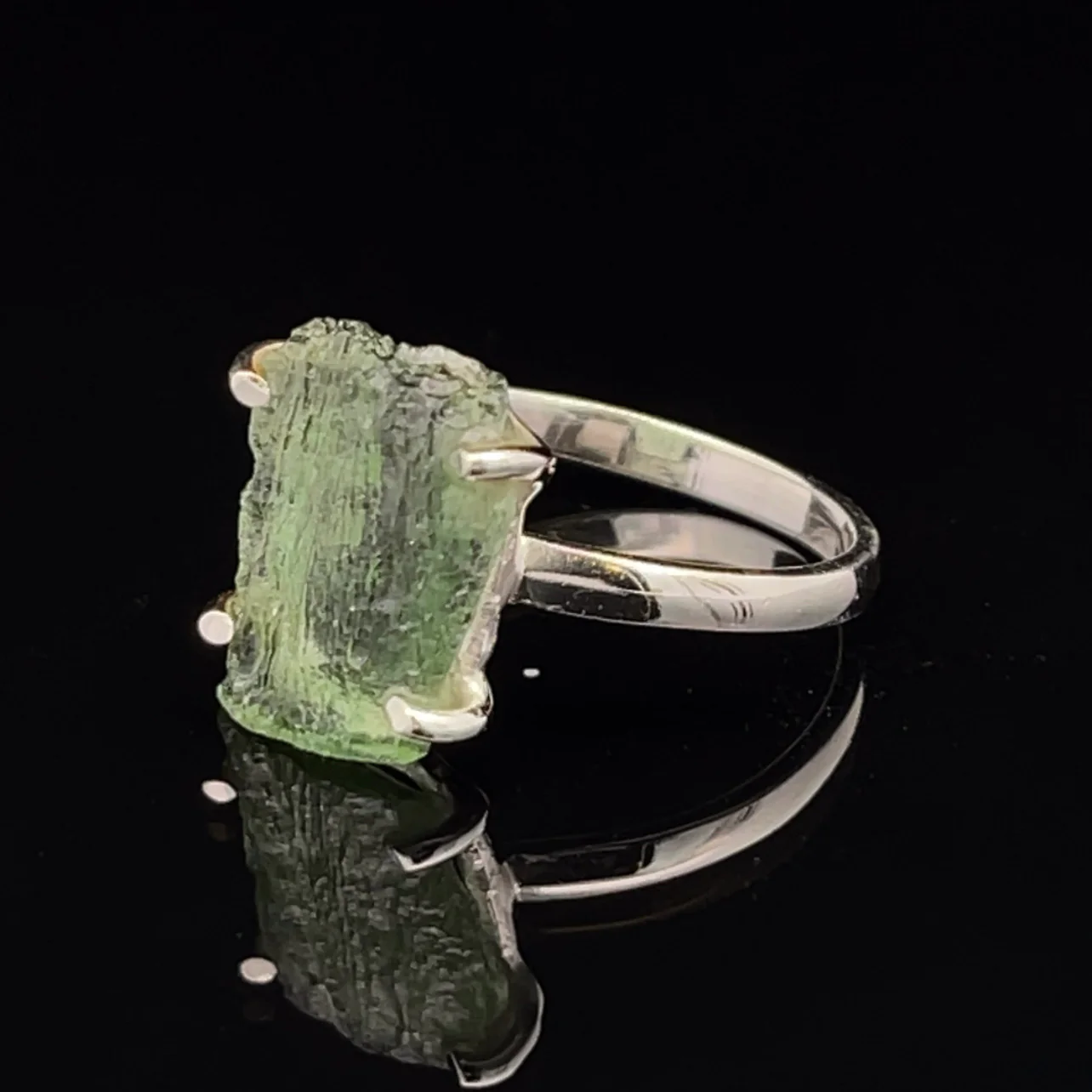 Sterling Silver Moldavite Ring Size 8 - Image 3