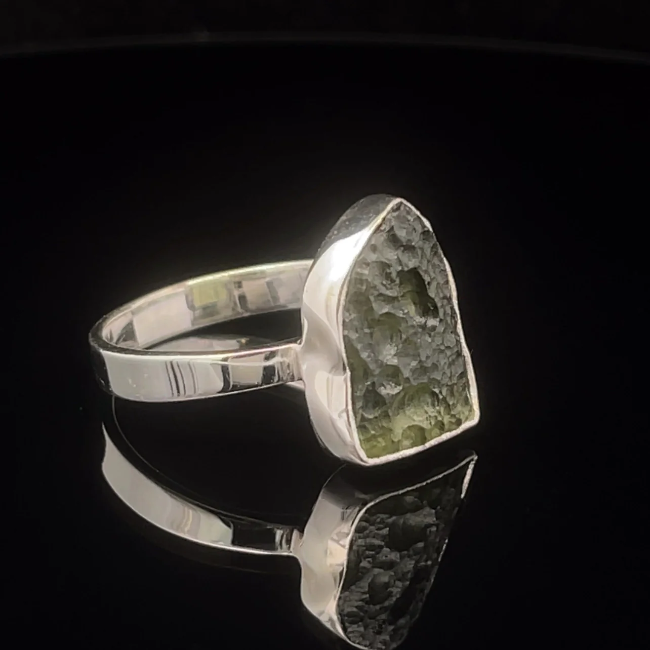 Sterling Silver Moldavite Ring Size 12 - Image 2
