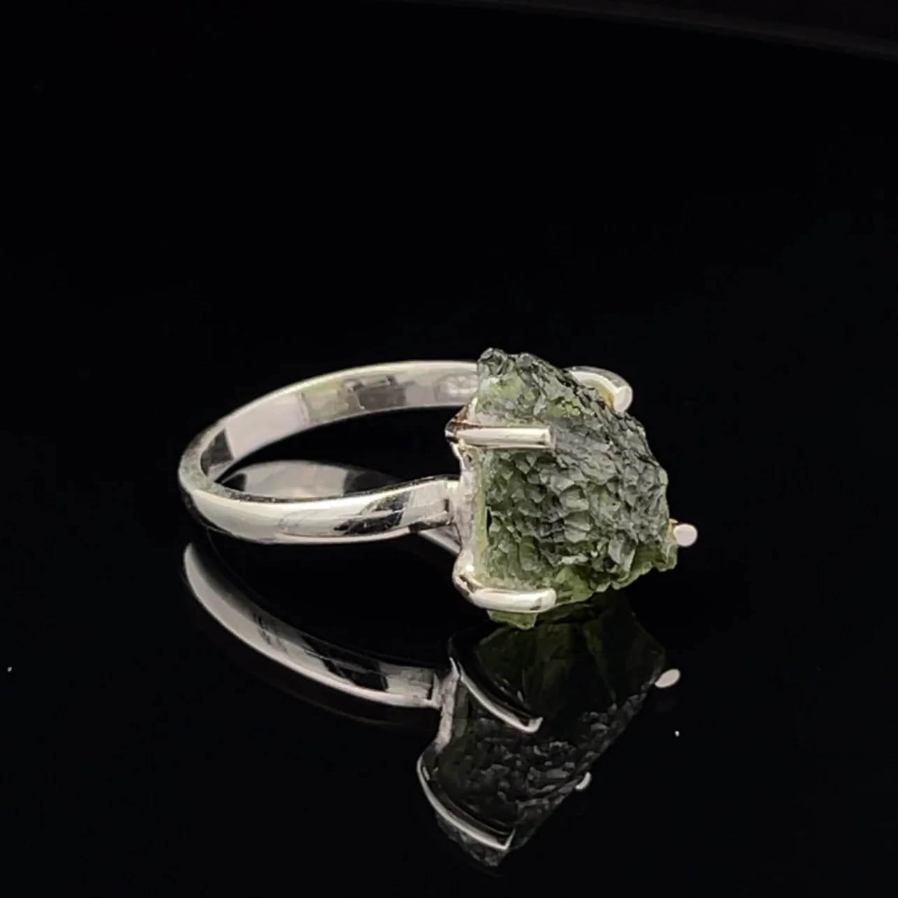 Sterling Silver Moldavite Ring Size 7 - Image 2