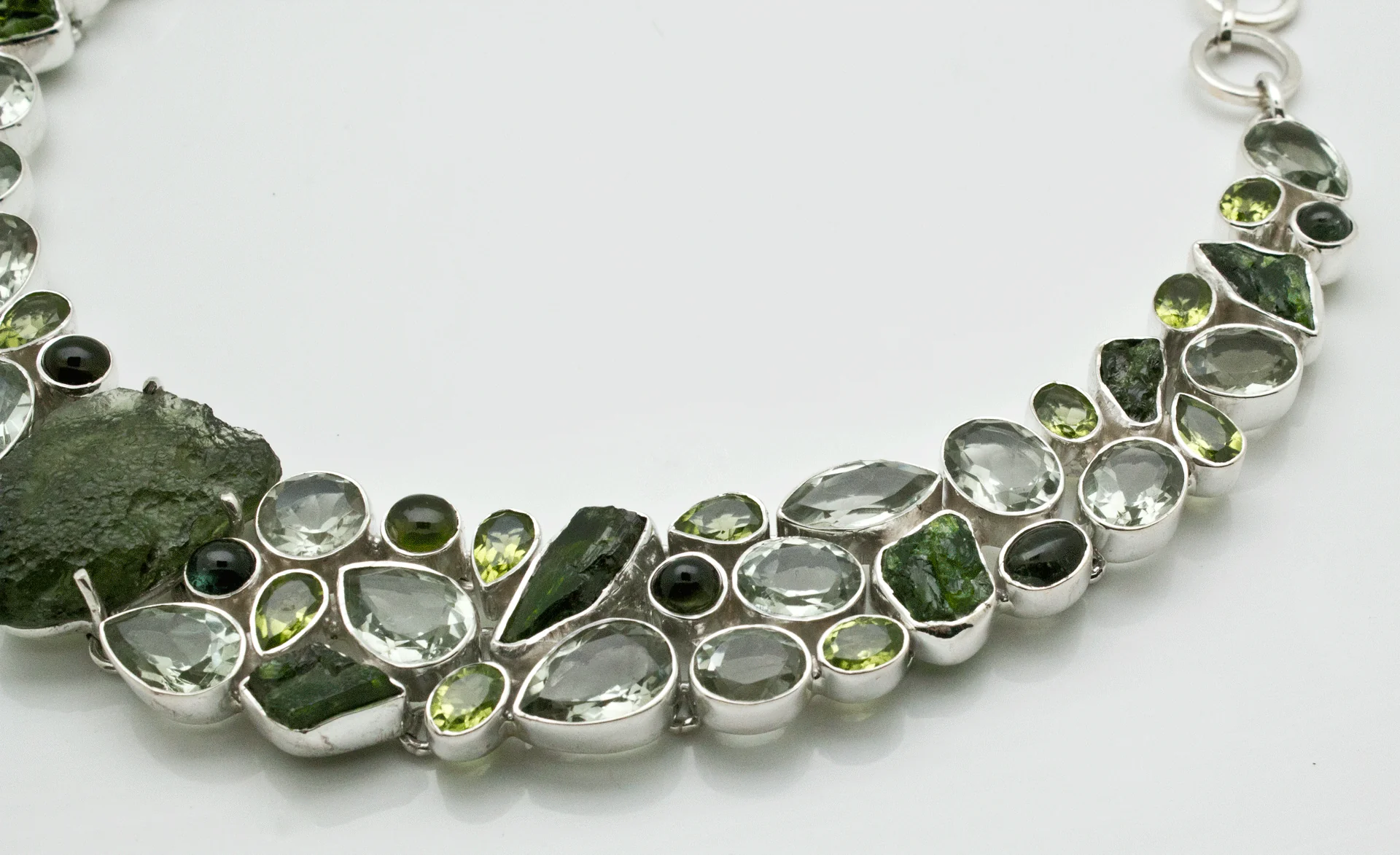 Sterling Silver Moldavite with Chrome Diopside, Green Amethyst and Peridot Necklace - Image 3