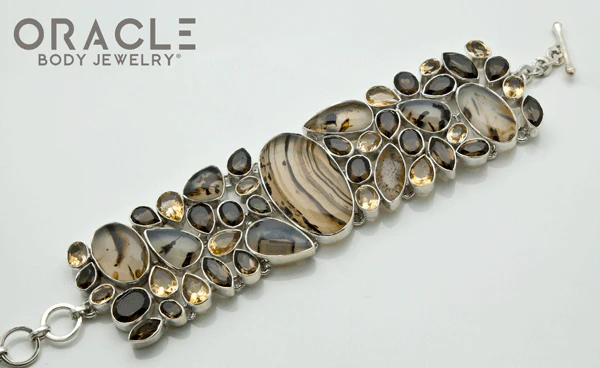 Sterling Silver Montana Agate Bracelet with Faceted Citrine and Smoky Quartz Accents - Image 3