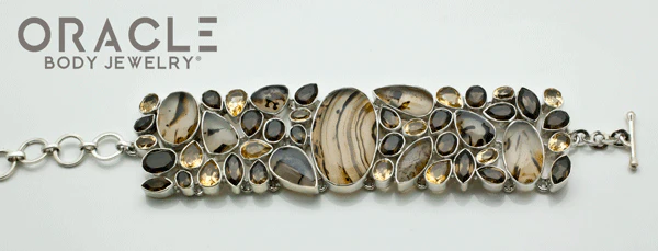 Sterling Silver Montana Agate Bracelet with Faceted Citrine and Smoky Quartz Accents - Image 4