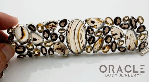 Sterling Silver Montana Agate Bracelet with Faceted Citrine and Smoky Quartz Accents - Image 5