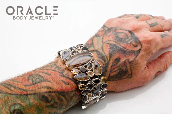 Sterling Silver Montana Agate Bracelet with Faceted Citrine and Smoky Quartz Accents - Image 6