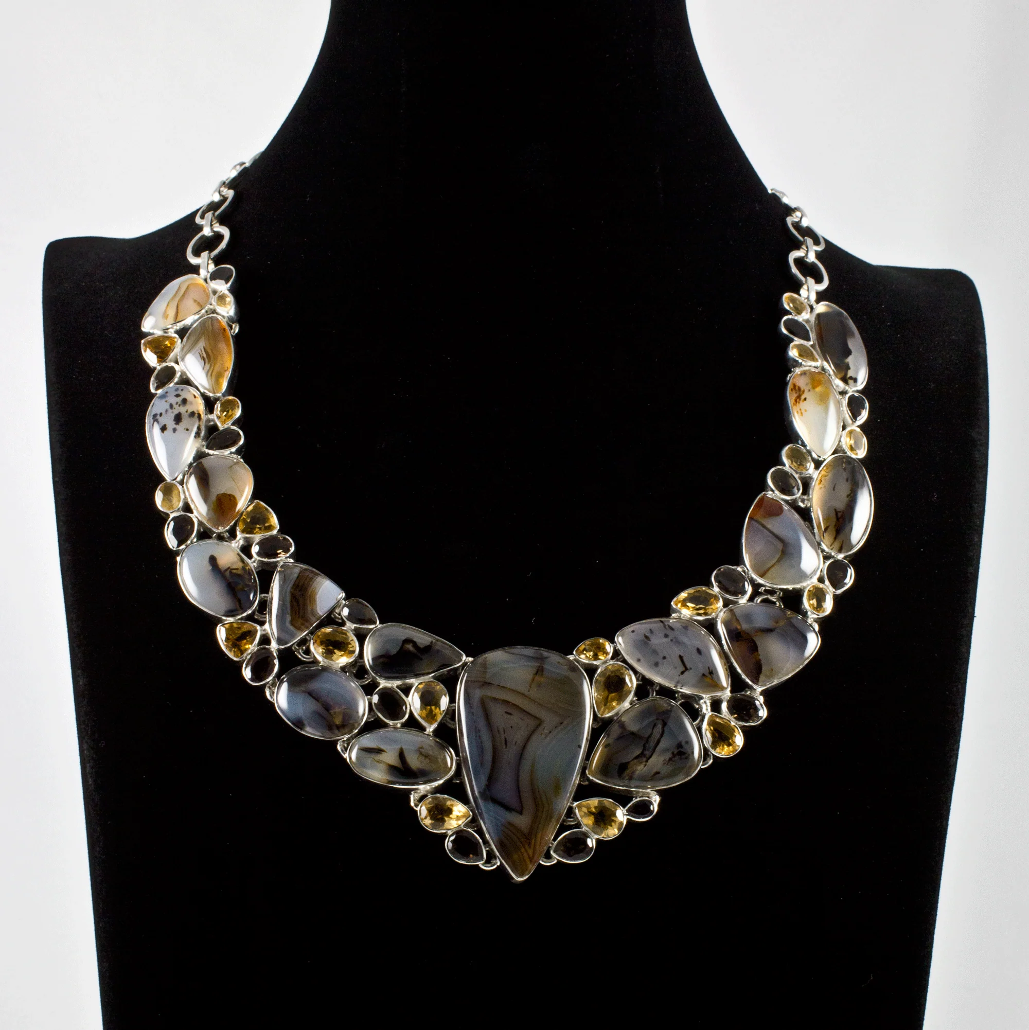 Sterling Silver Montana Agate, Citrine and Smoky Quartz Necklace - Image 3
