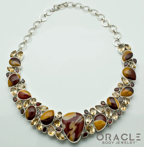 Sterling Silver Mookaite Necklace with Citrine and Garnet Accents - Image 2