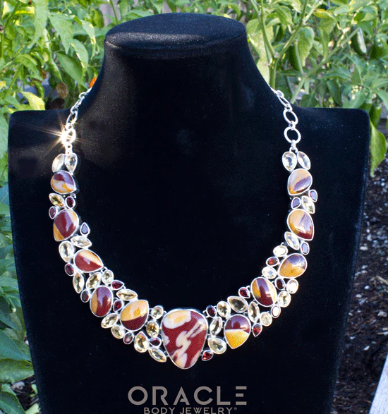 Sterling Silver Mookaite Necklace with Citrine and Garnet Accents - Image 6