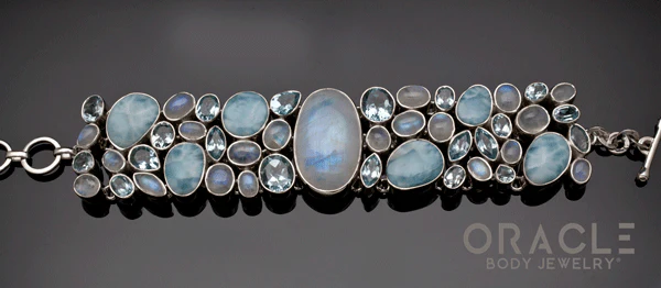 Sterling Silver Moonstone Bracelet With Larimar and Topaz Accents - Image 3