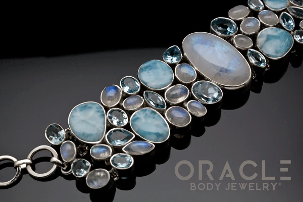 Sterling Silver Moonstone Bracelet With Larimar and Topaz Accents - Image 4