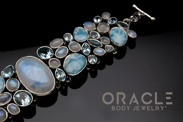 Sterling Silver Moonstone Bracelet With Larimar and Topaz Accents - Image 5