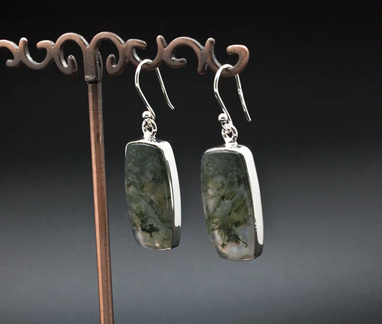 Sterling Silver Moss Agate Earrings - Image 2