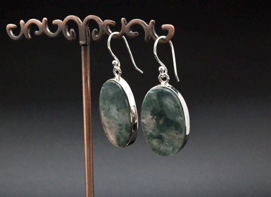 Sterling Silver Moss Agate Earrings - Image 2