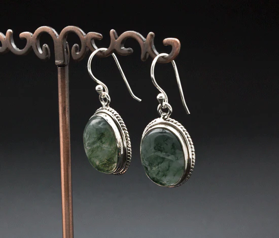 Sterling Silver Moss Agate Earrings - Image 2