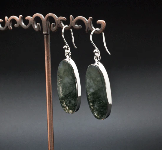 Sterling Silver Moss Agate Earrings - Image 2