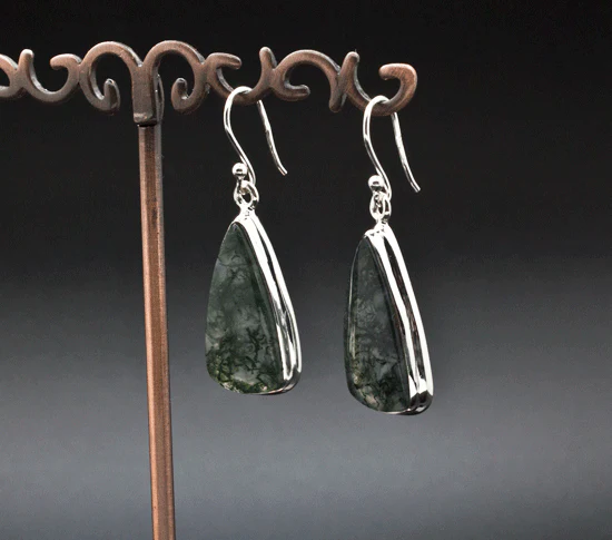 Sterling Silver Moss Agate Earrings - Image 2