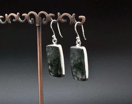 Sterling Silver Moss Agate Earrings - Image 2