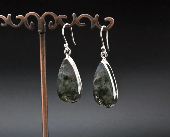 Sterling Silver Moss Agate Earrings - Image 2