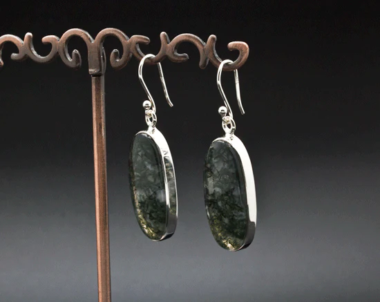 Sterling Silver Moss Agate Earrings - Image 2