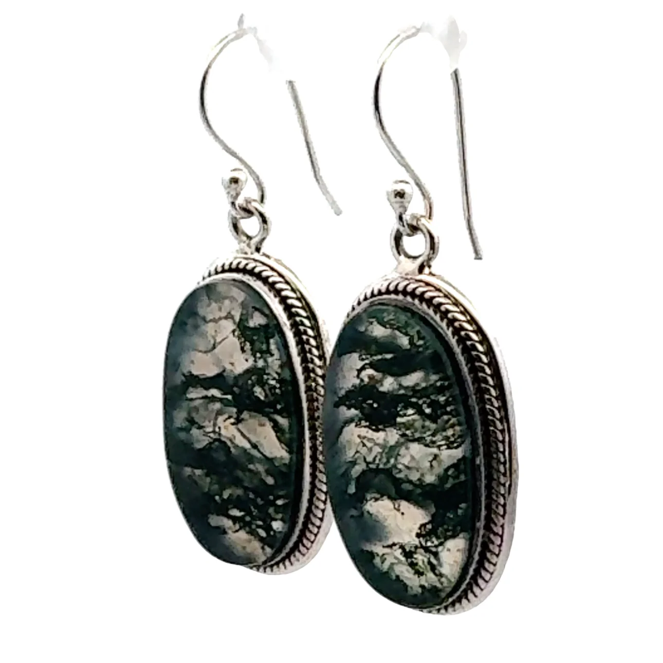Sterling Silver Moss Agate Earrings - Image 3