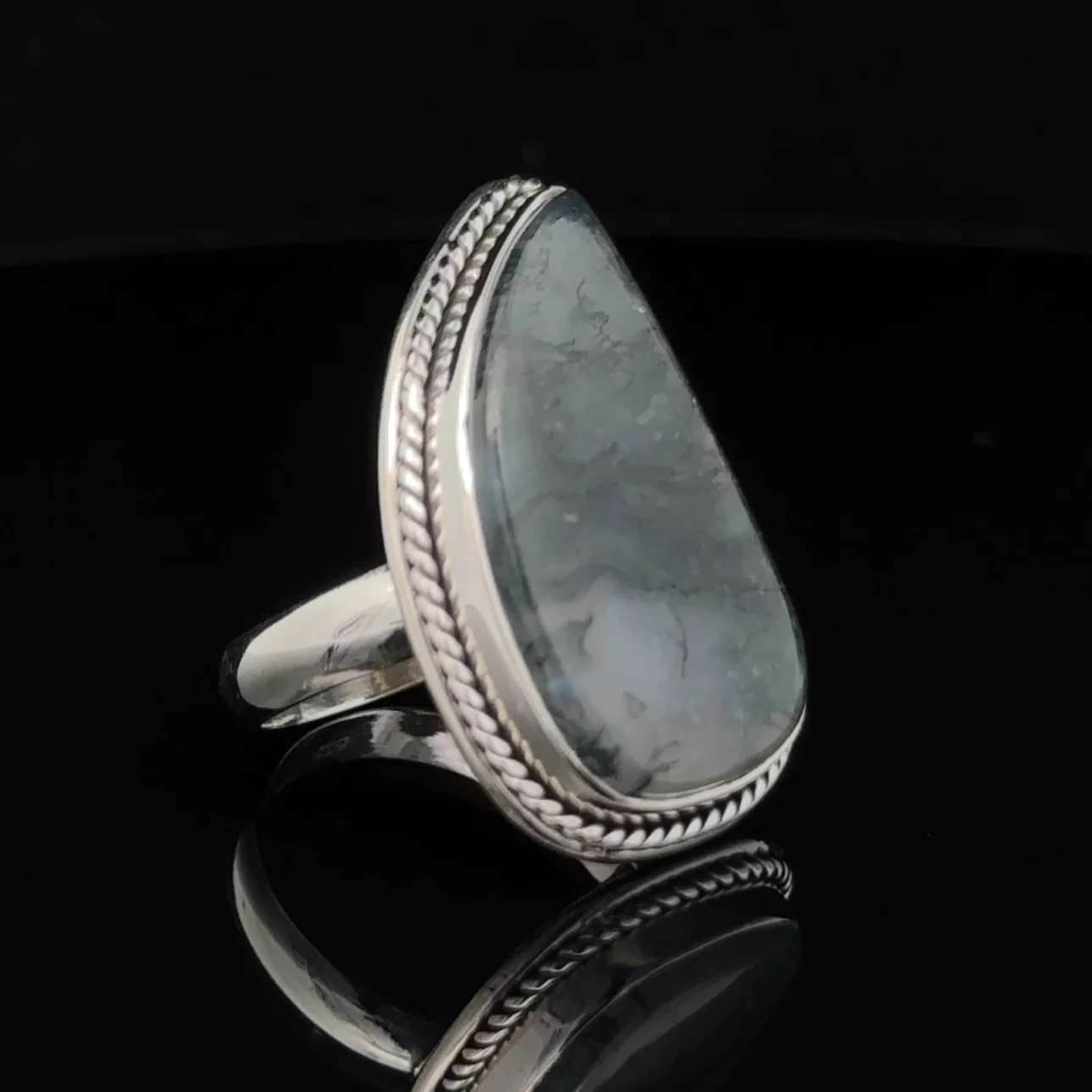 Sterling Silver Moss Agate Ring Size 7 - Image 2