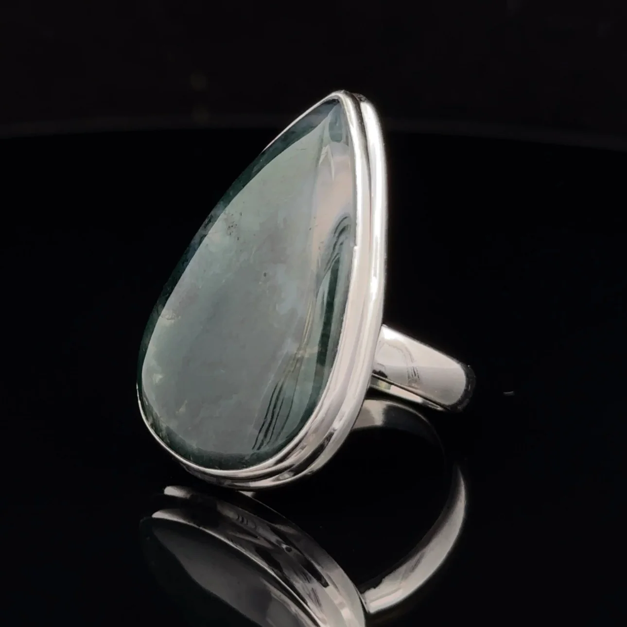 Sterling Silver Moss Agate Ring Size 7 - Image 3