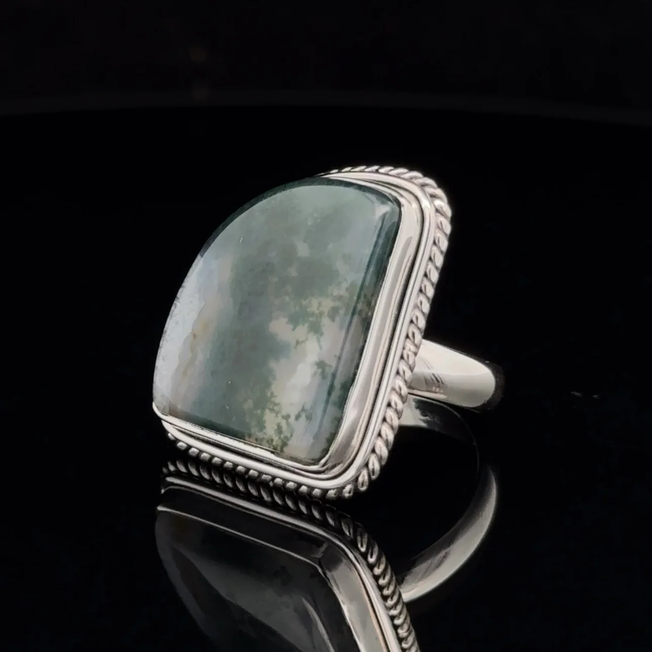Sterling Silver Moss Agate Ring Size 7 - Image 3