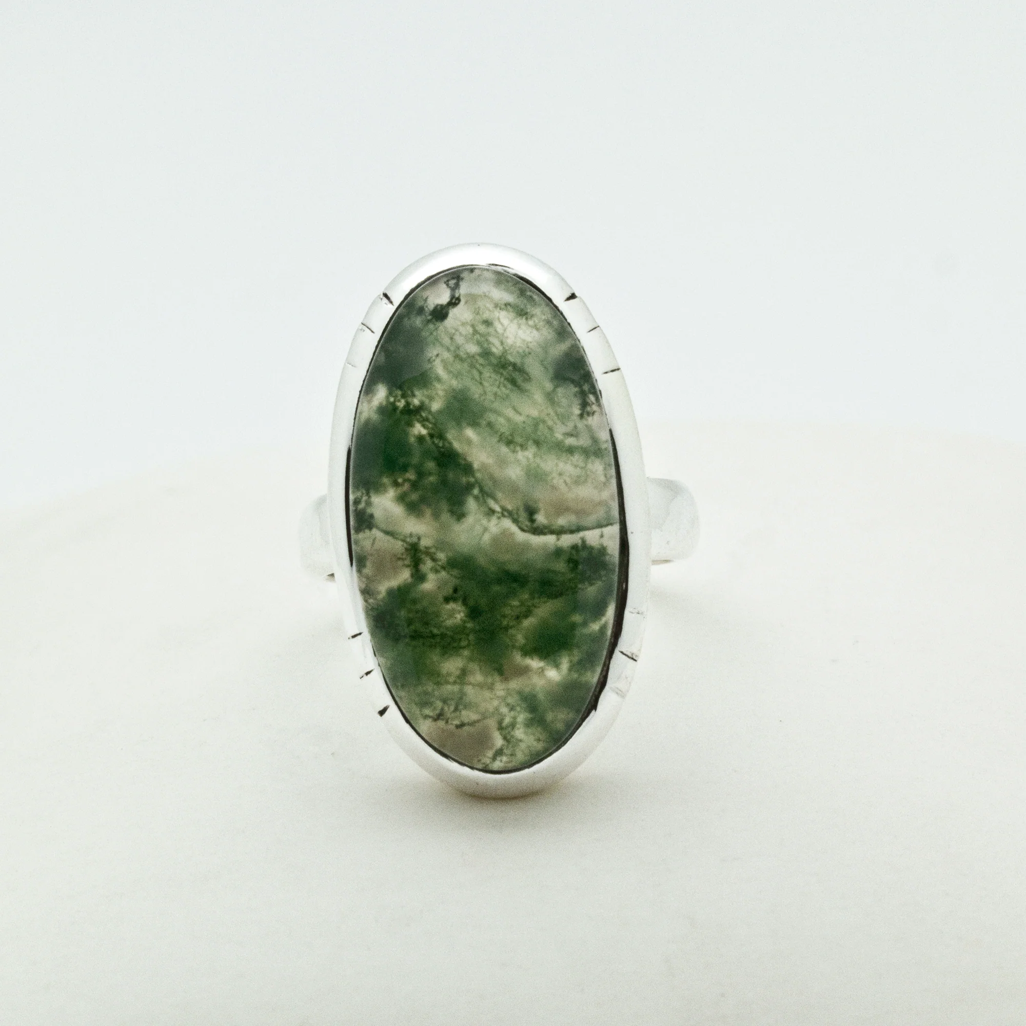 Sterling Silver Moss Agate Ring Size 5 - Image 2