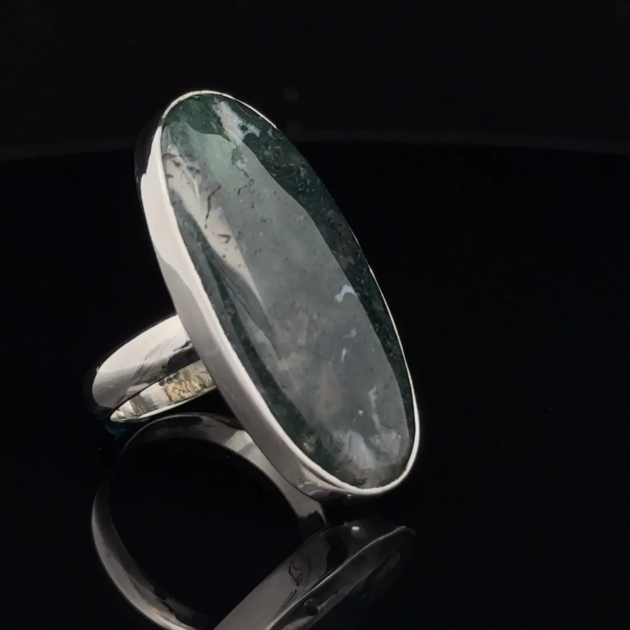 Sterling Silver Moss Agate Ring Size 7 - Image 2