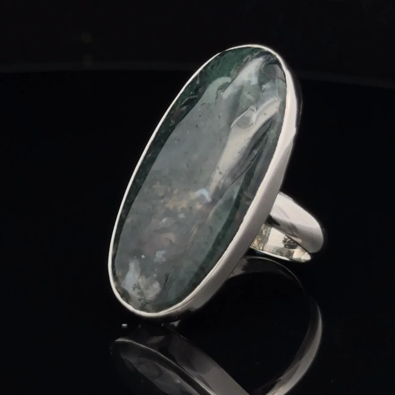 Sterling Silver Moss Agate Ring Size 7 - Image 6