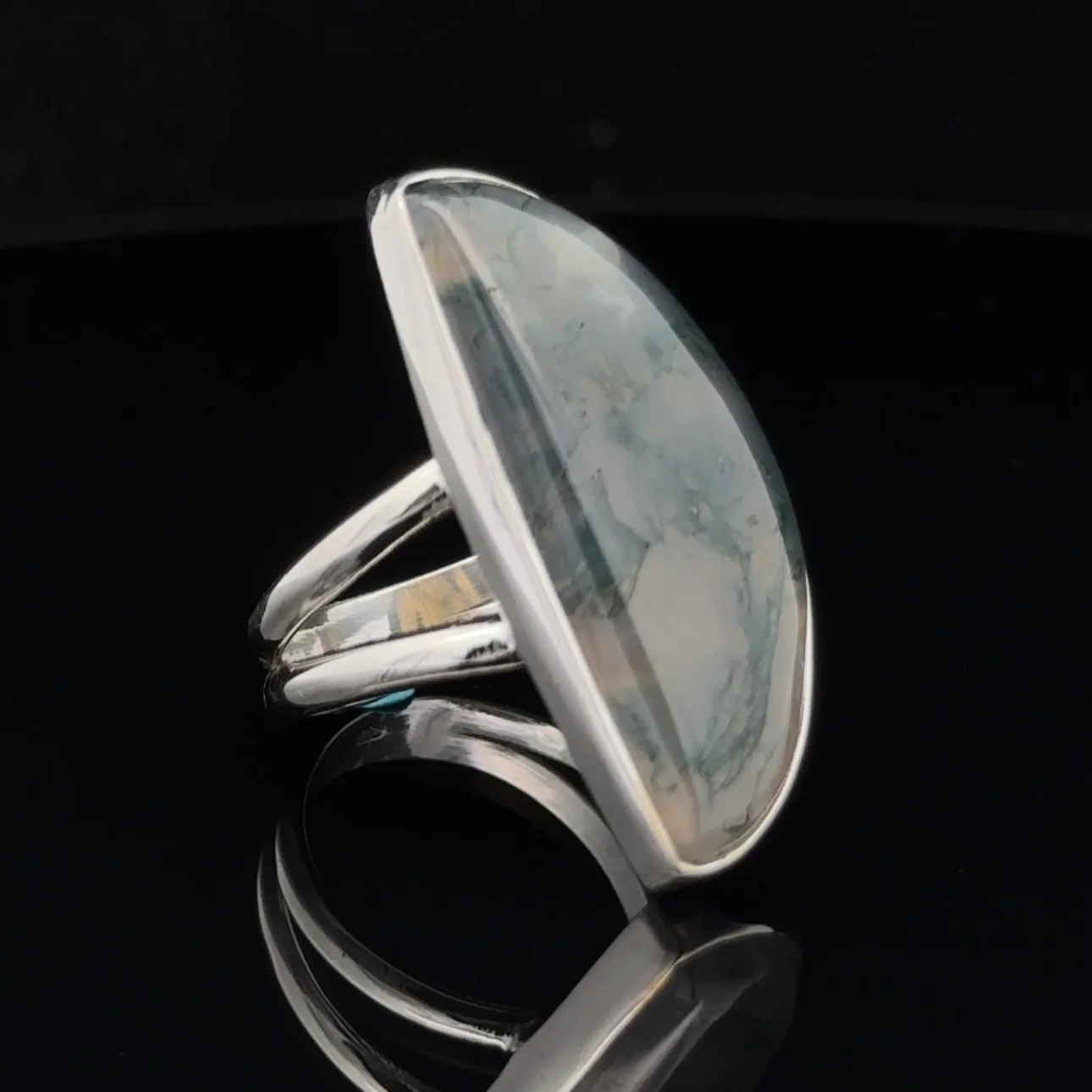 Sterling Silver Moss Agate Ring Size 8 - Image 2