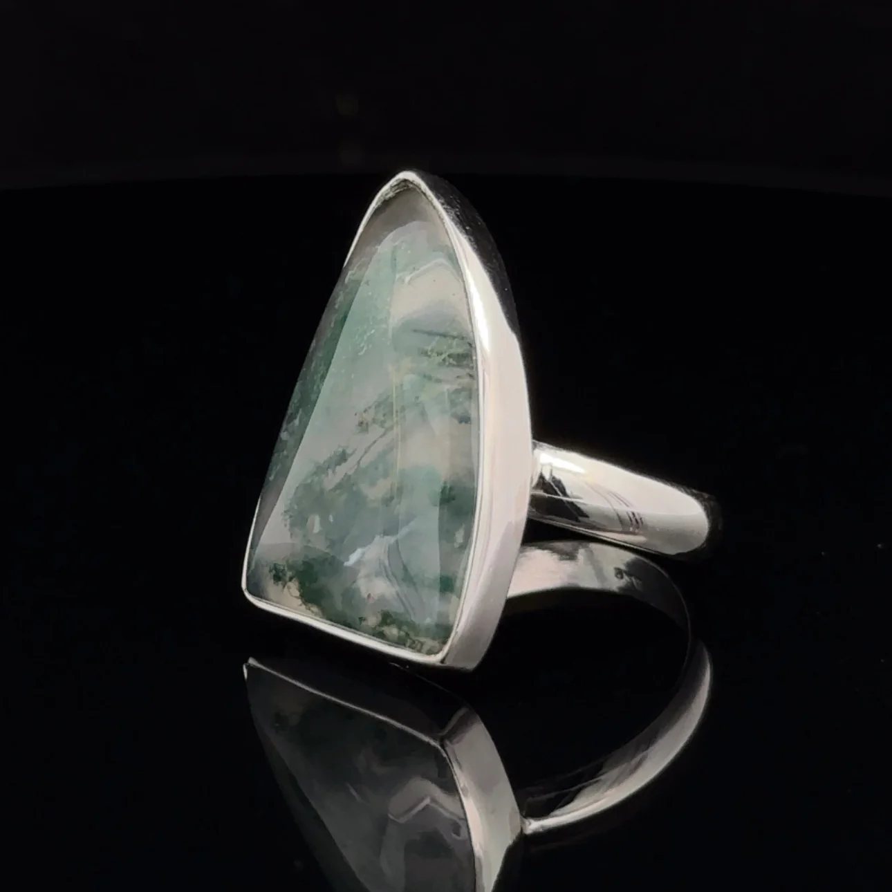 Sterling Silver Moss Agate Ring Size 8 - Image 3