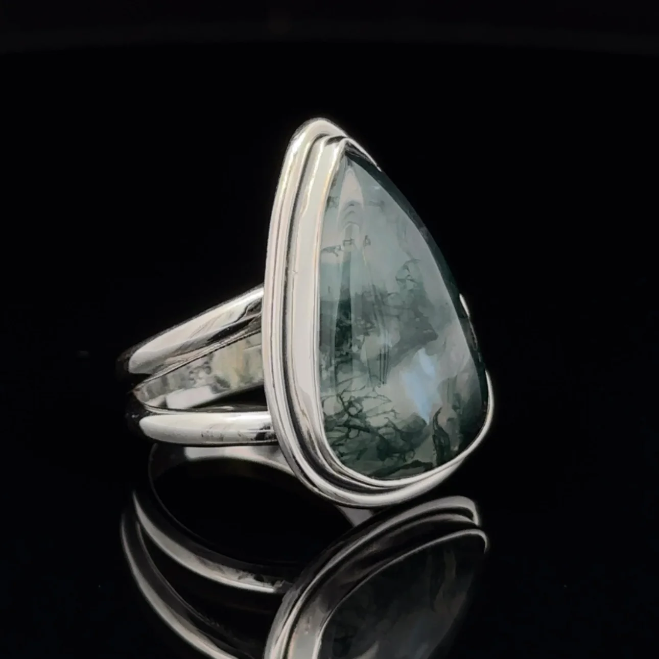 Sterling Silver Moss Agate Ring Size 5 - Image 2