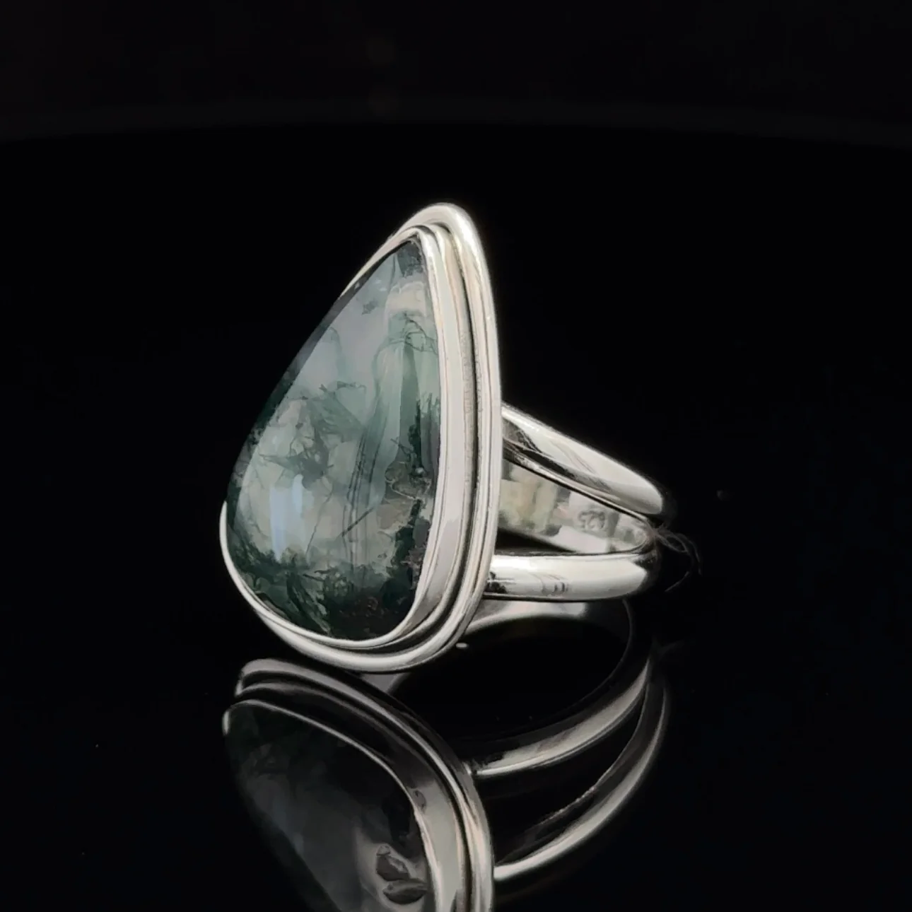Sterling Silver Moss Agate Ring Size 5 - Image 3
