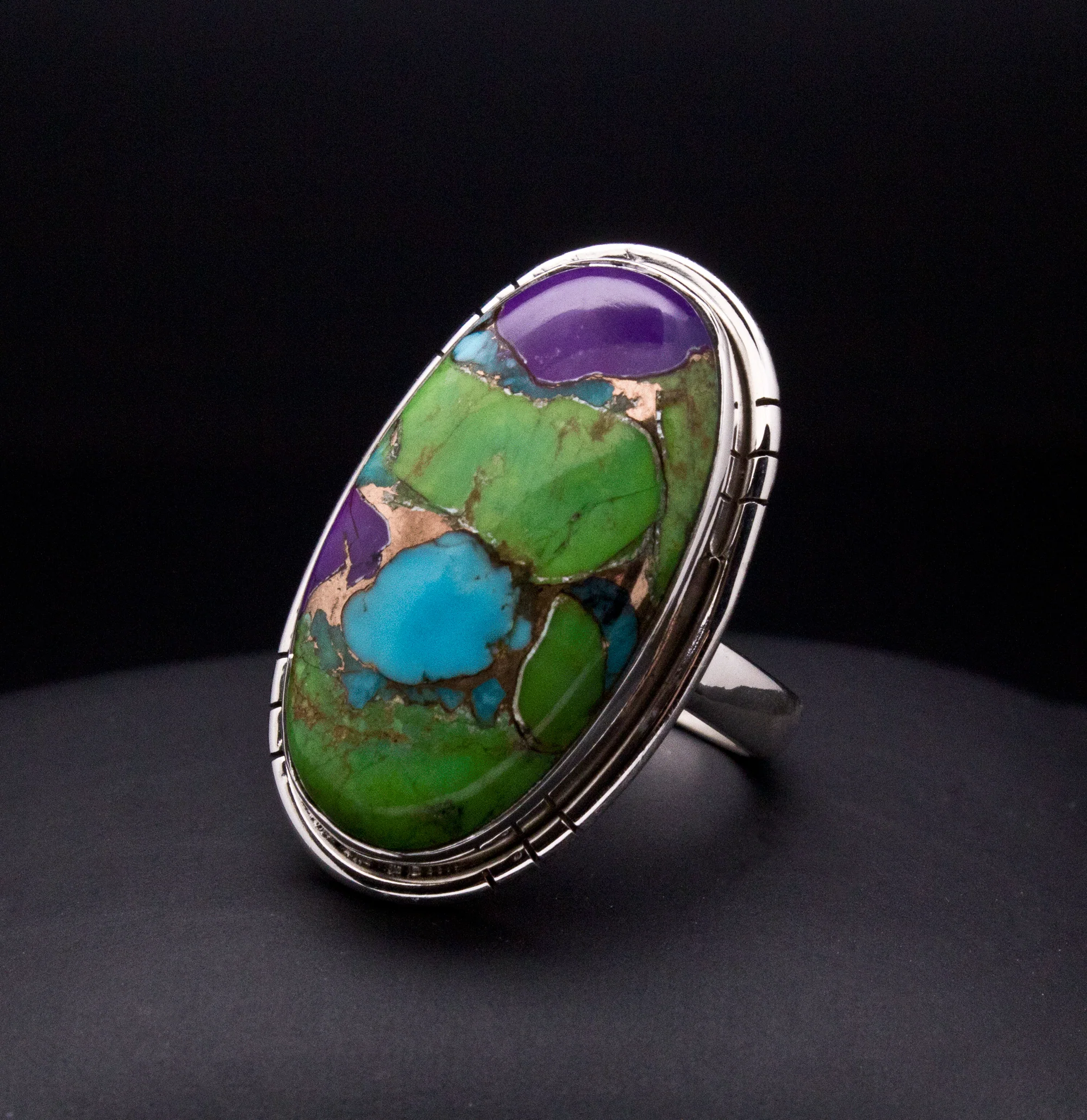 Sterling Silver Multi Color Turquoise Ring Size 7 - Image 2
