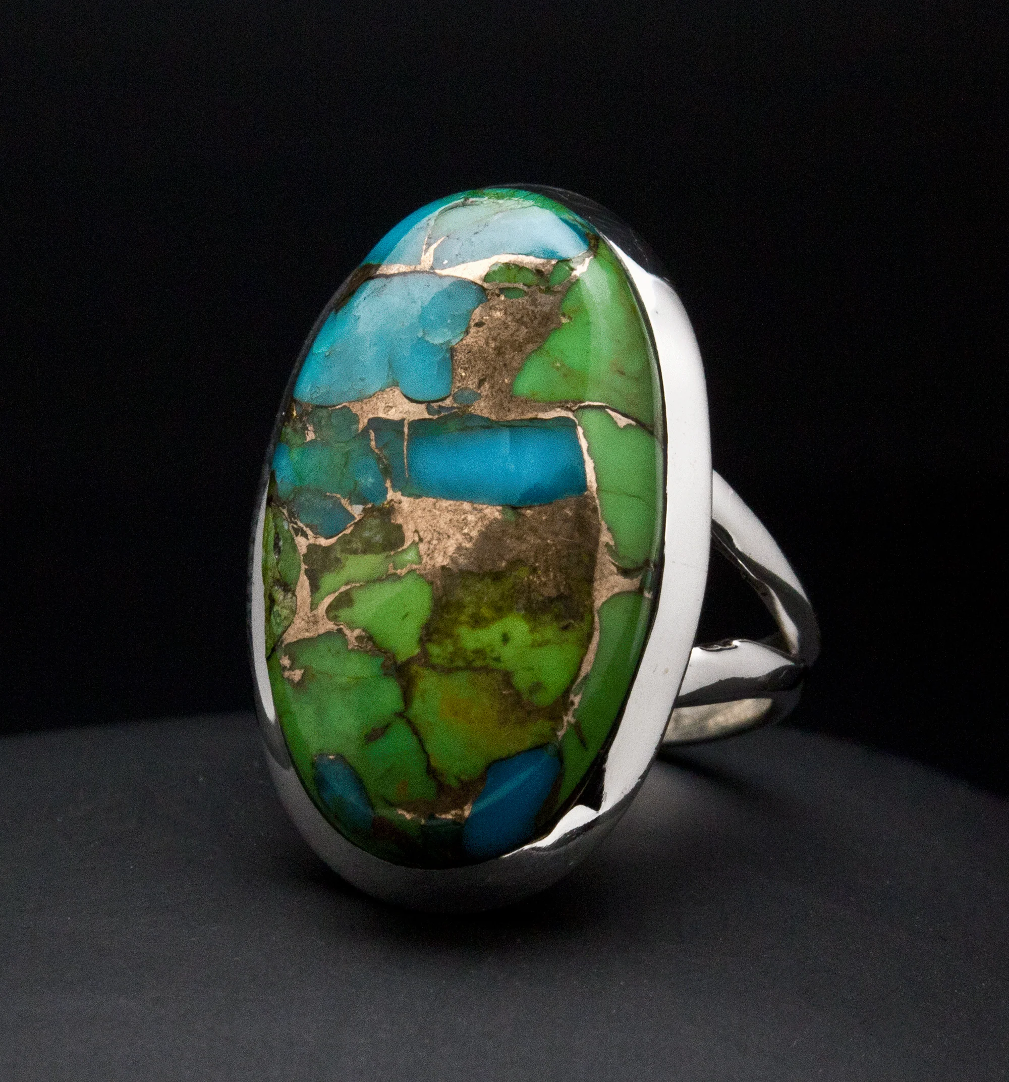 Sterling Silver Multi Color Turquoise Ring Size 7 - Image 2