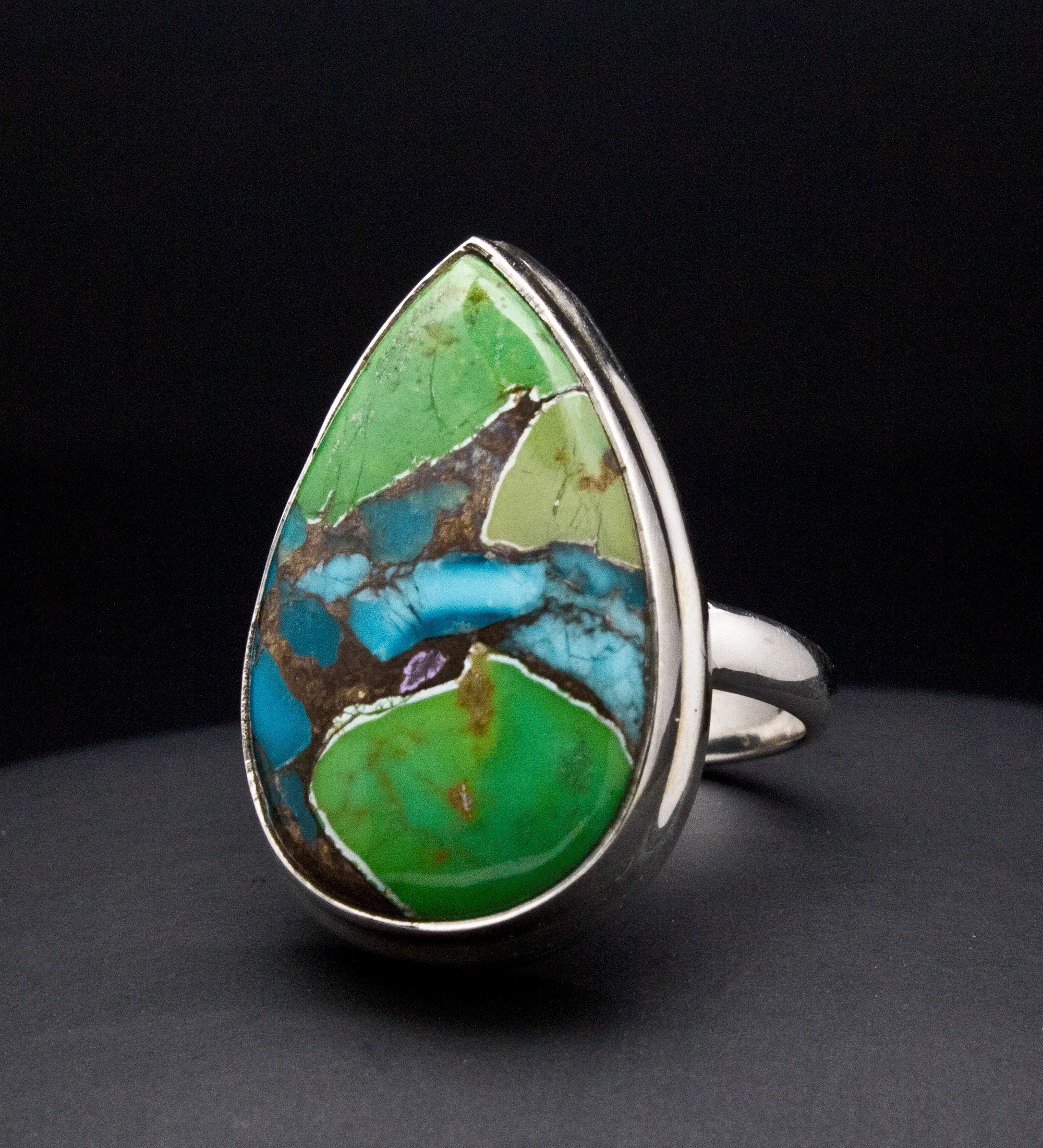 Sterling Silver Multi Color Turquoise Ring Size 7 - Image 2