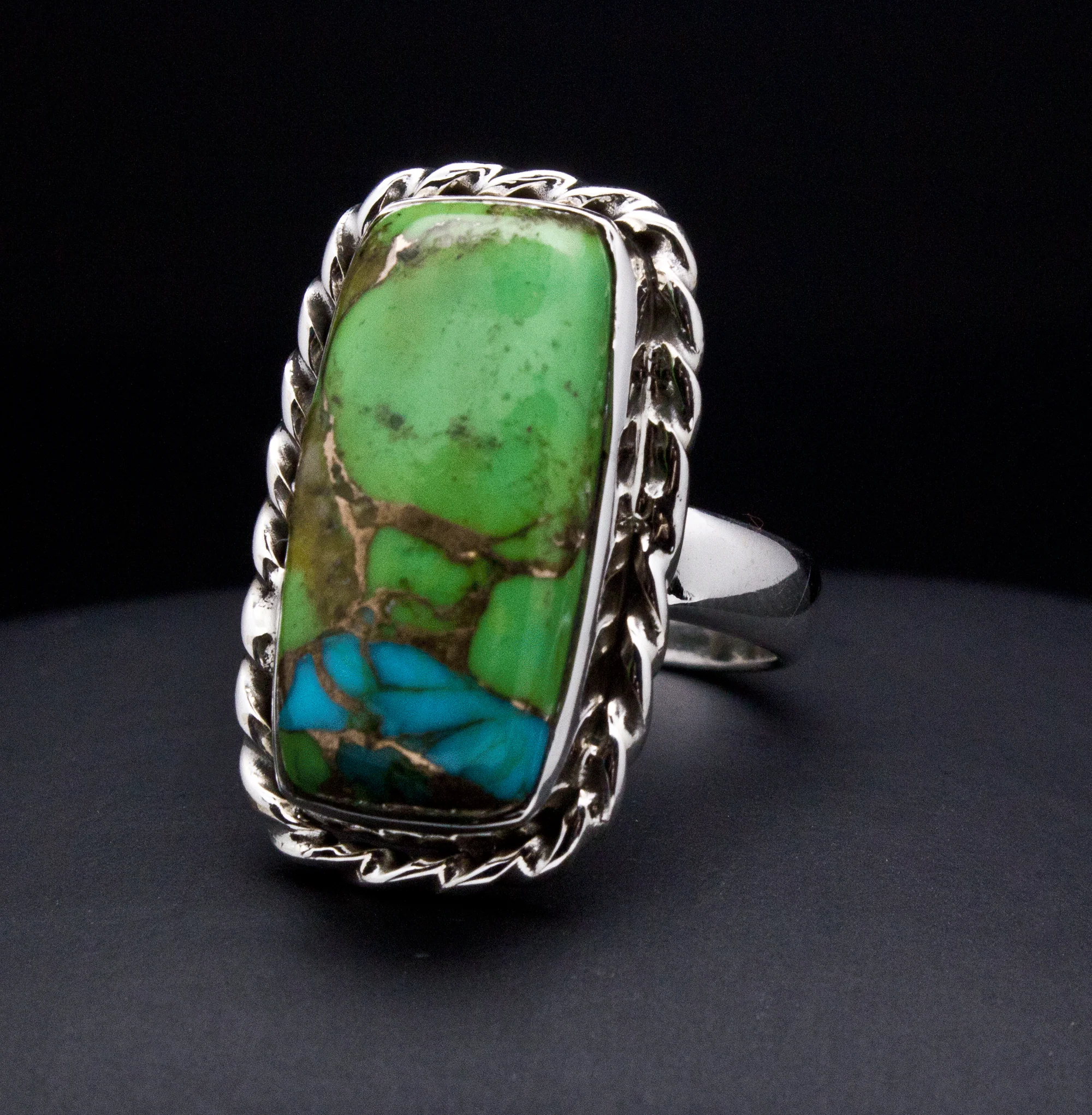 Sterling Silver Multi Color Turquoise Ring Size 6 - Image 2