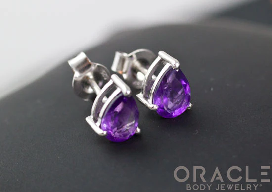 Sterling Silver Pear Cut Amethyst Earrings - Image 2