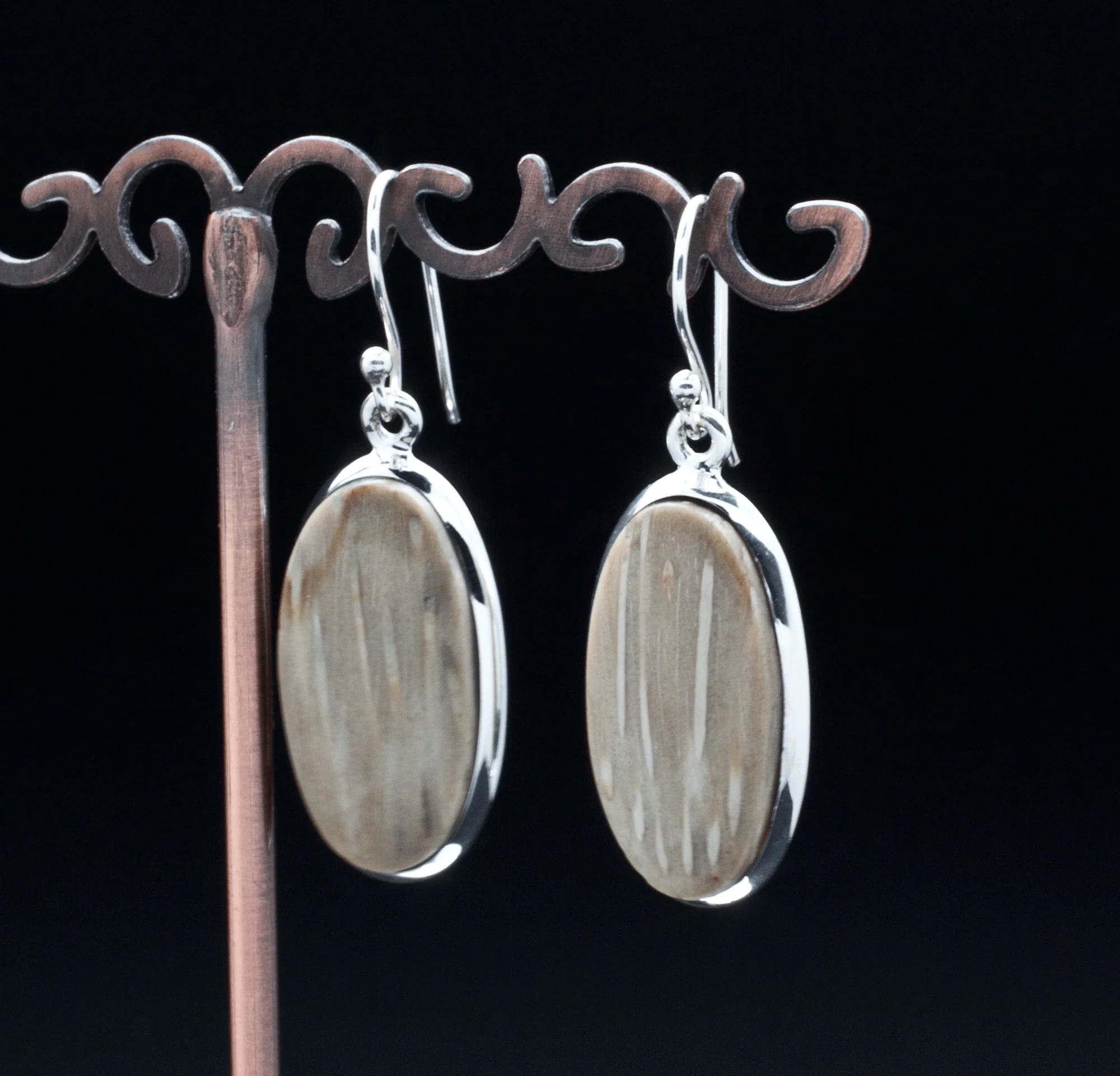 Sterling Silver Petrified Palm Wood Earrings - Image 2