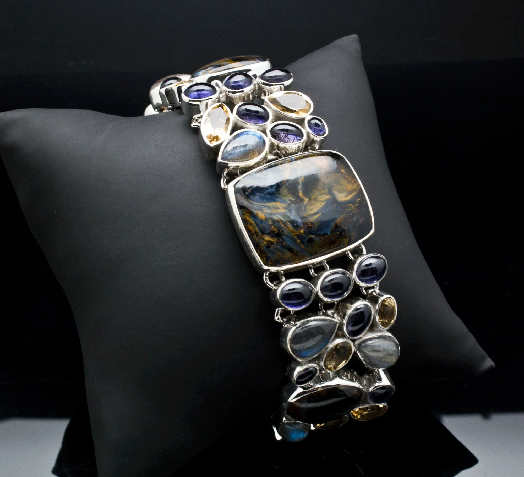 Sterling Silver Pietersite Bracelet with Labradorite, Citrine, Iolite Accents - Image 2