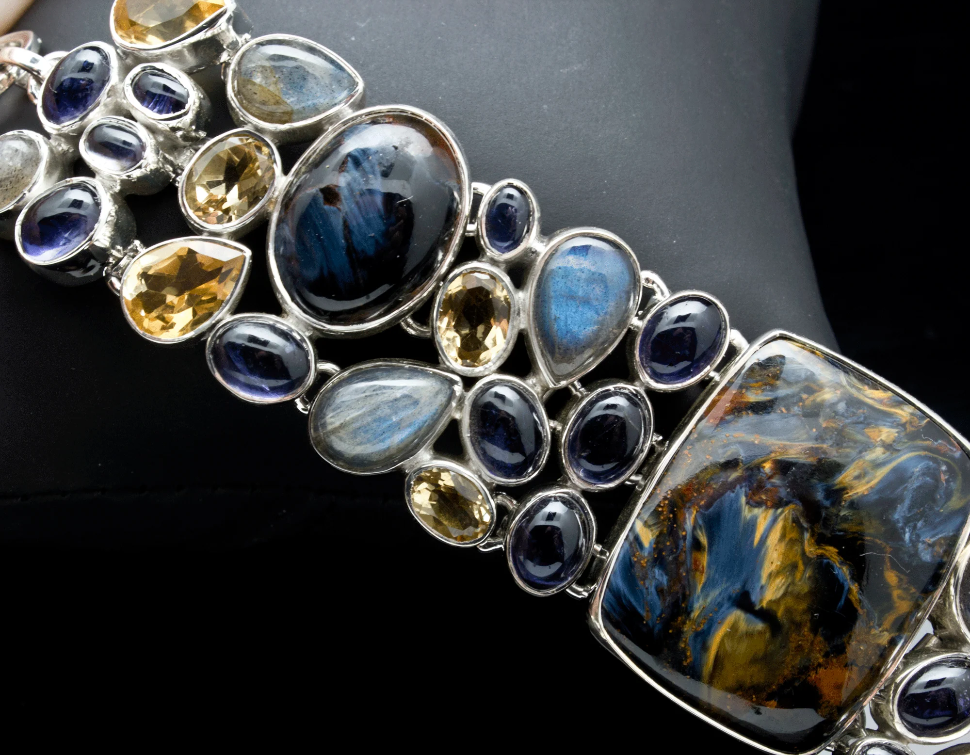 Sterling Silver Pietersite Bracelet with Labradorite, Citrine, Iolite Accents - Image 4