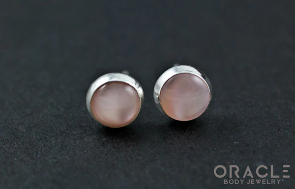 Sterling Silver Pink Cat's Eye Earrings - Image 2