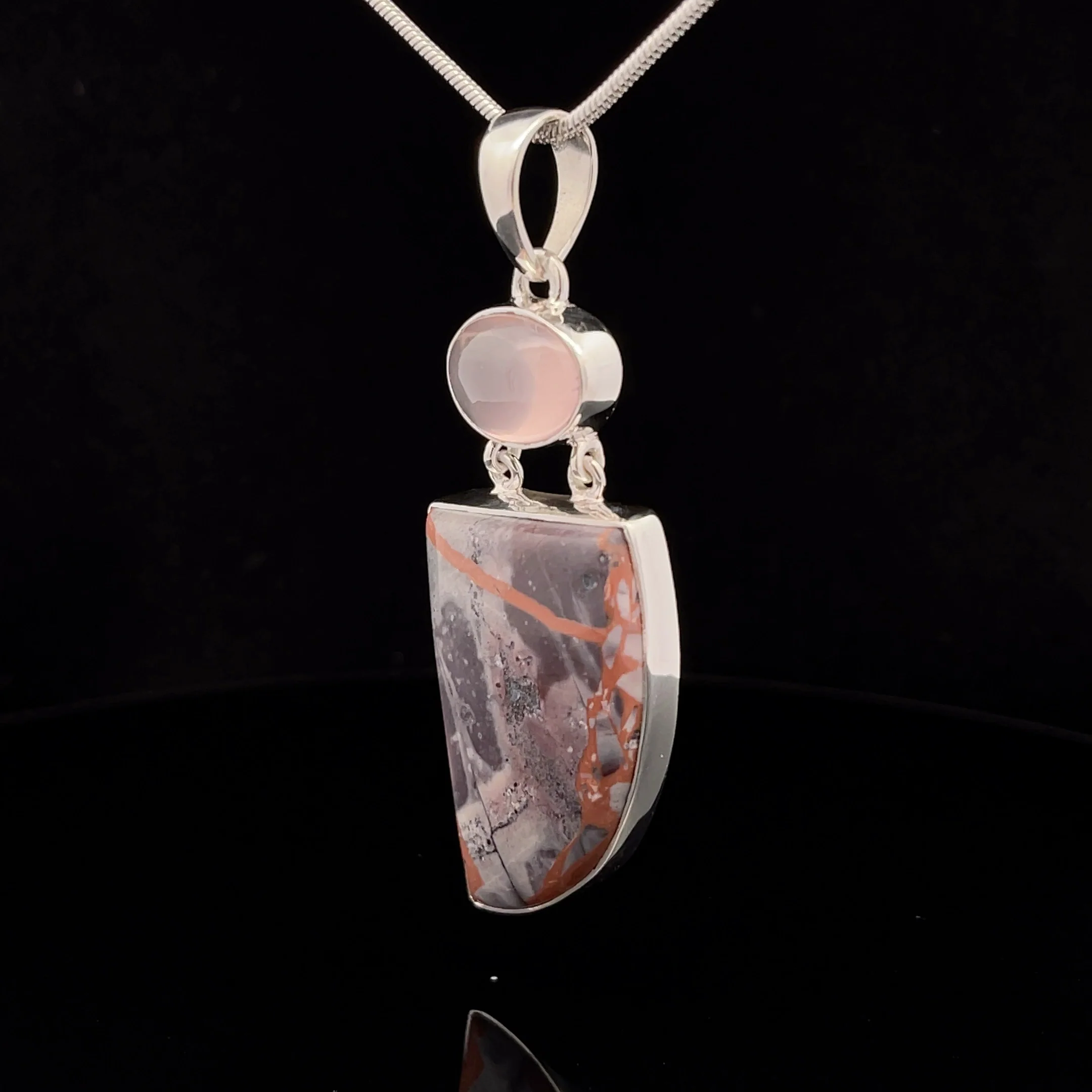 Sterling Silver Porcelian Jasper and Rose Quartz Pendant - Image 3