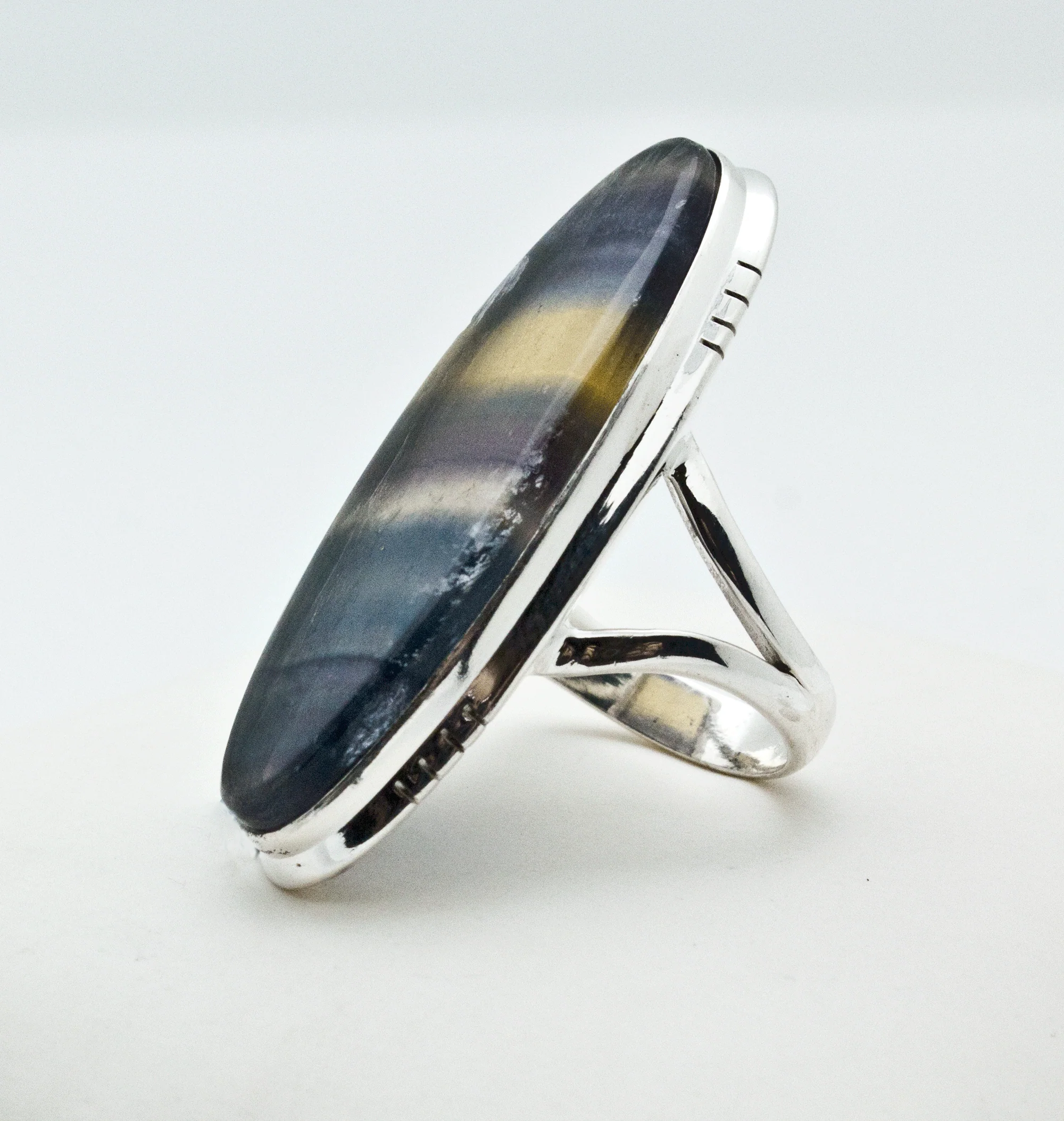 Sterling Silver Rainbow Fluorite Ring Size 7 - Image 2