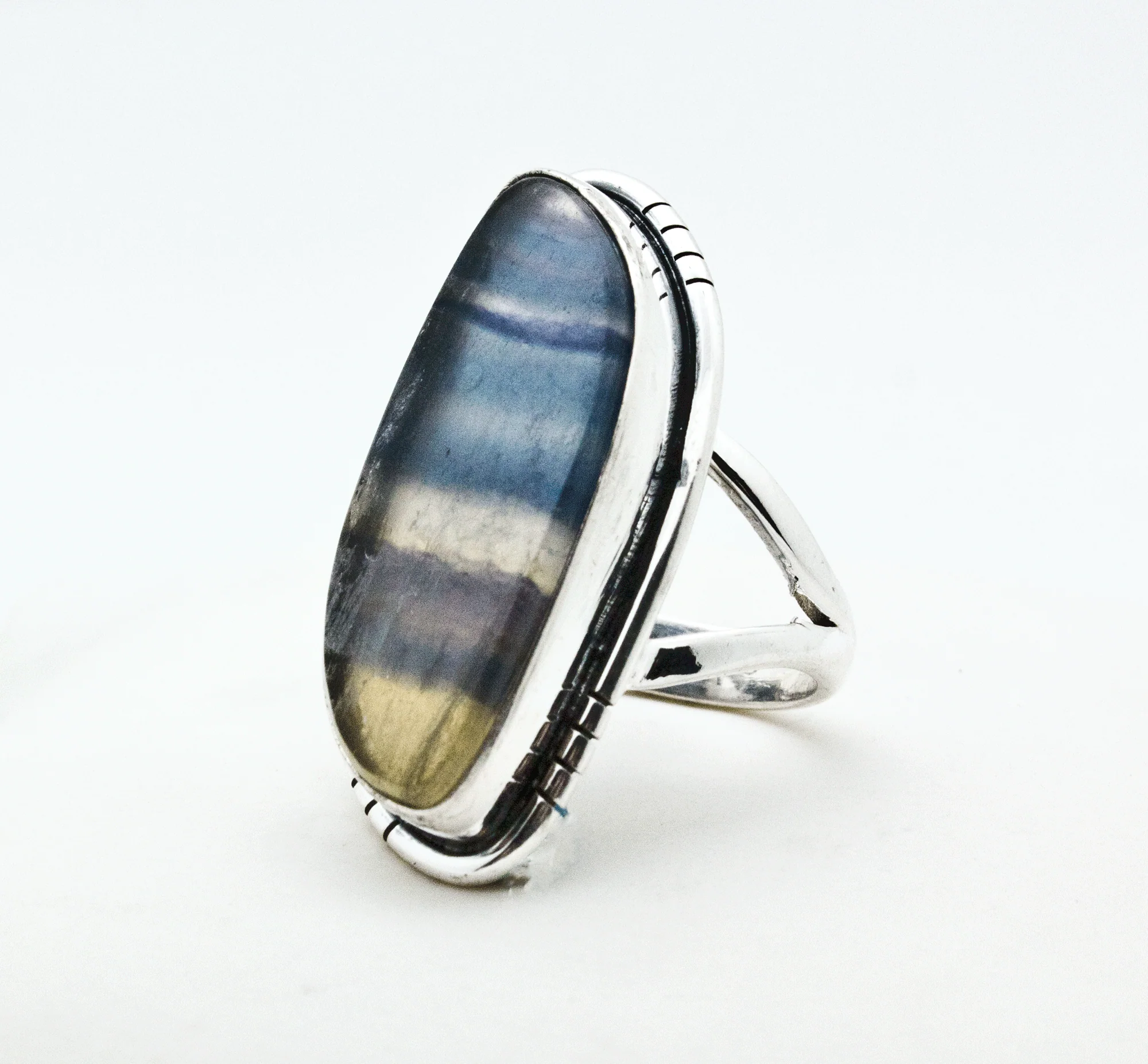 Sterling Silver Rainbow Fluorite Ring Size 5 - Image 2